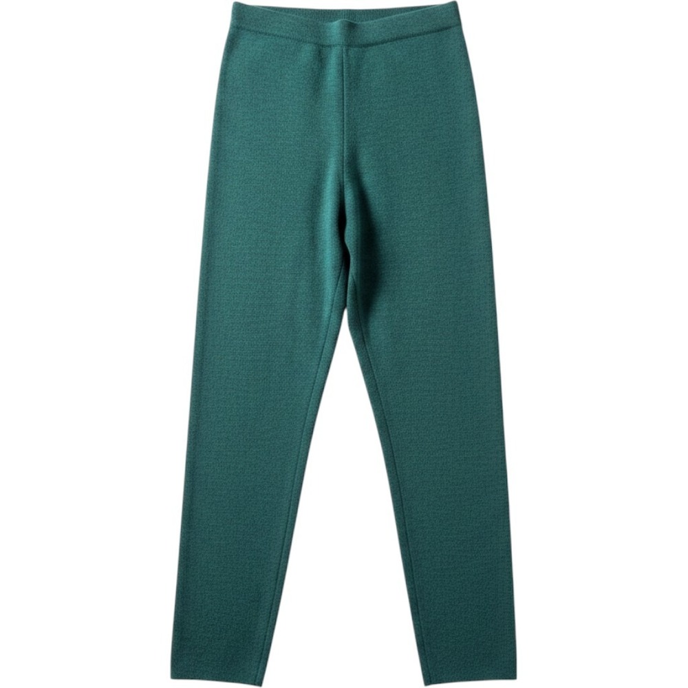 Eileen Fisher Merino Wool Knit Pants Teal Green High Rise Straight Leg Size M